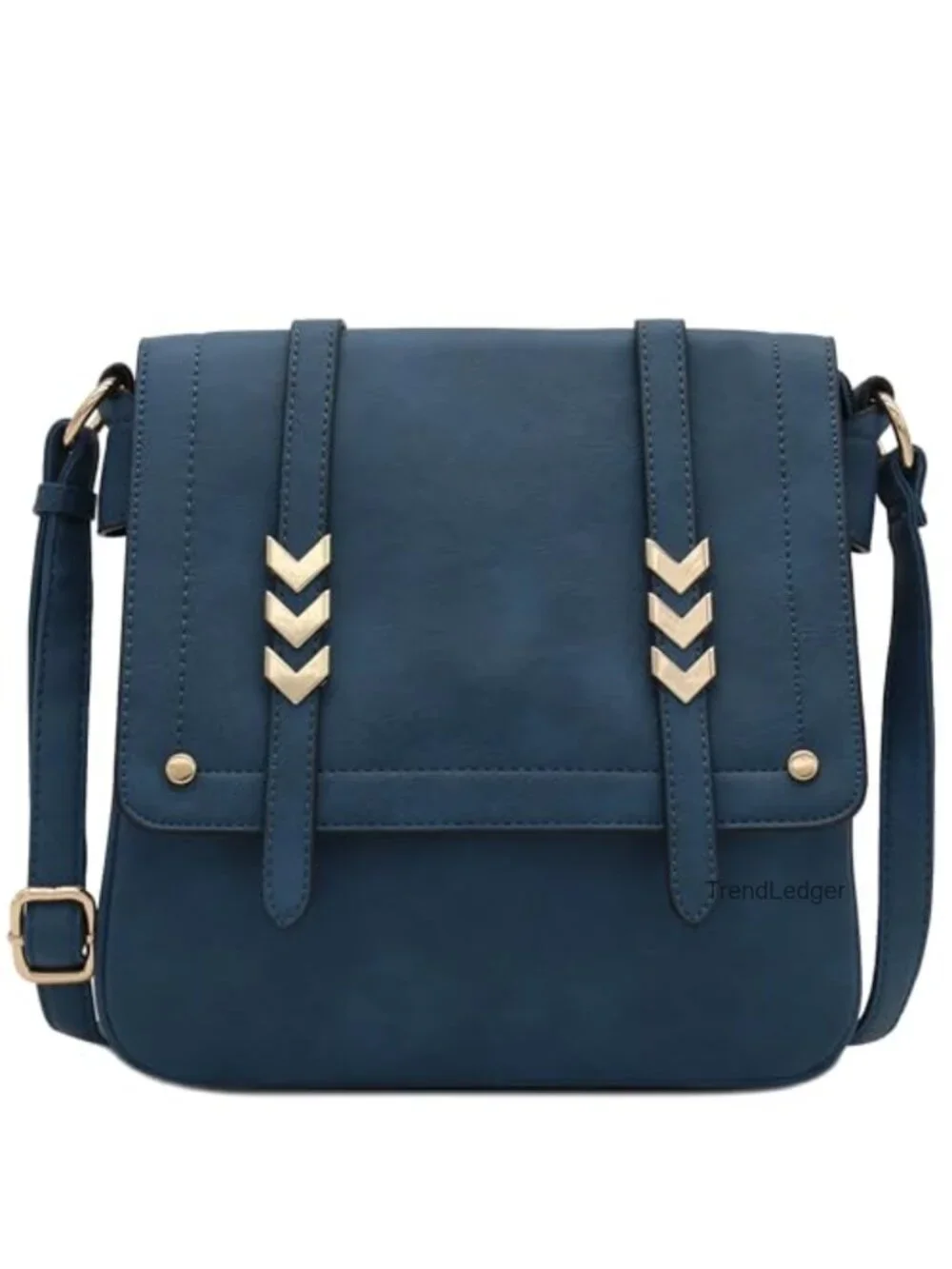 Large Flapover Crossbody Bag Faux Leather Adjustable Strap Double Compartment